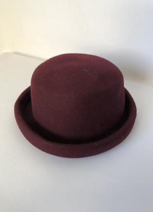 Бордовая шляпа котелок с загнутыми полями винтаж фетр5 фото