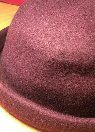 Бордовая шляпа котелок с загнутыми полями винтаж фетр8 фото