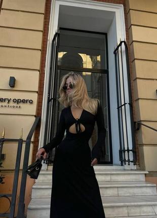 ❤️ шикарное длинное черное платье черное черное женское женское платье длинное платье женская4 фото