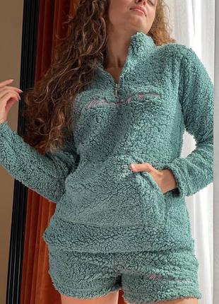 Пижама из pinterest зеленая тёплая пижамка / одежда для дома 😻3 фото