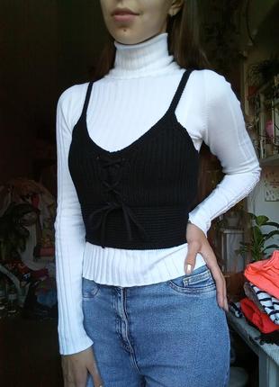 В'язана майка зі шнурівкою, тепла майка на футболку, сорочку, жилетка, в'язаний топ, кроп топ