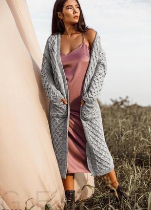 Довгий кардиган з візерунком соти