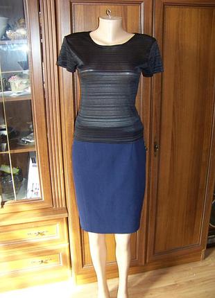 Юбка классическая прямая синяя с подкладкой