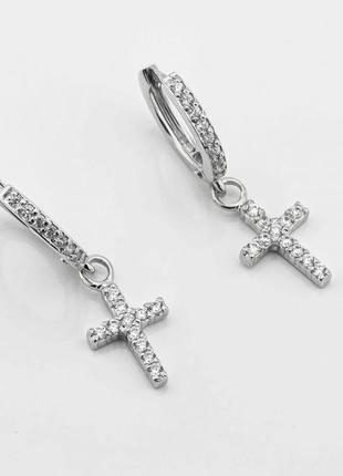 Сережки хрестики срібло 925 фіаніт3 фото