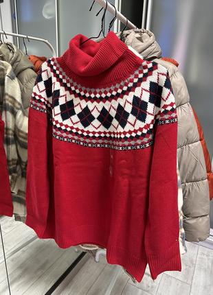 Червоний в'язаний светр xl tommy hilfiger оригінал теплий джемпер гольф кофта6 фото