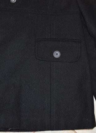 Черное шерстяное демисезонное пальто полупальто с меховым капюшоном next вьетнам4 фото