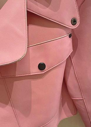 Куртка косуха короткая розовая эко кожа3 фото