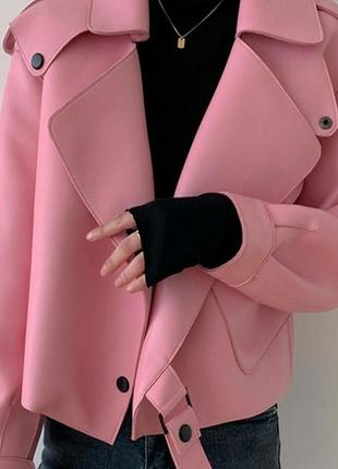 Куртка косуха короткая розовая эко кожа2 фото