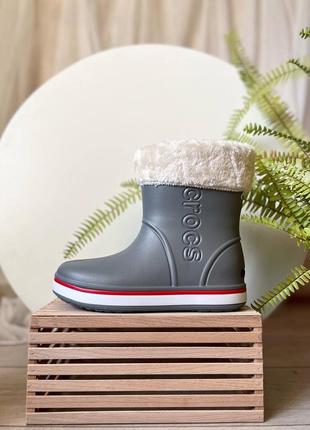Сапоги резиновые женские серые тёплые осенние весенние зимние осінні весняні