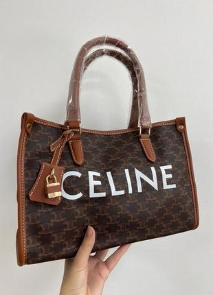 Женская сумка шопер люкс качества celine horizontal cabas in triomphe with print tan2 фото