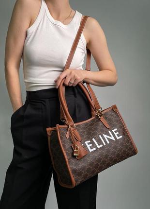 Женская сумка шопер люкс качества celine horizontal cabas in triomphe with print tan