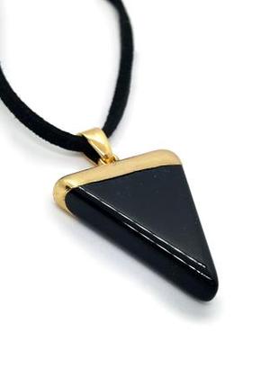 🔺💛🖤 оригінальний кулон на шнурку "трикутник" натуральний камінь чорний онікс
