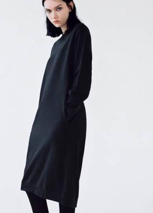 Черное трикотажное хлопковое платье zara2 фото