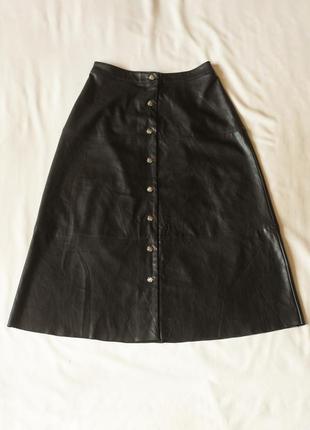 Черная кожаная юбка с пуговицами миди женская only, размер s4 фото