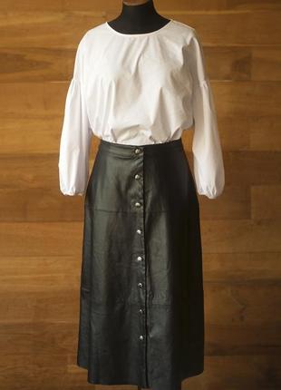 Черная кожаная юбка с пуговицами миди женская only, размер s1 фото