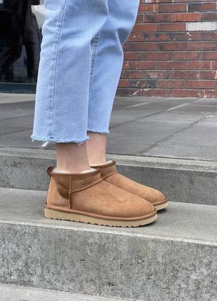 Жіночі коричневі замшеві уггі ugg ultra mini chestnut 🌰