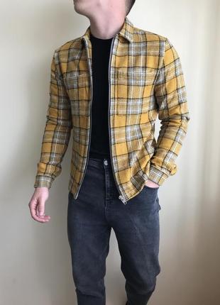 Желтая верхняя рубашка овершот river island в клетку, overshirt, куртка, теплая рубашка, в принт, стильная, харик, харингстон