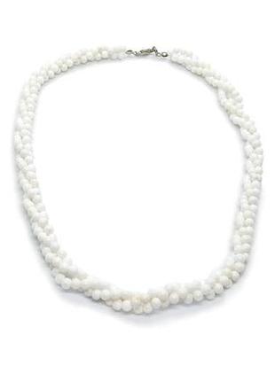 ⚪🌀 кольє джгут натуральний камінь білий агат