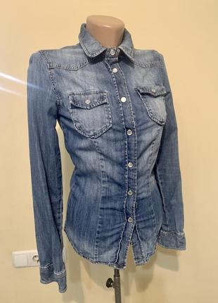 Джинсовая женская рубашка miss selfridge denim  размер xs/ 34/6 цвет синий