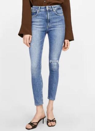 Zara skinny с разрезом скинни голубые джинсы, м/28