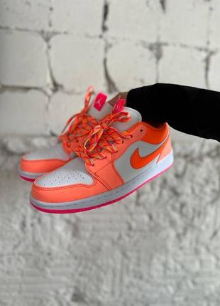 Женские кожаные кроссовки nike jordan 1 low utility crimson pluse total orange white