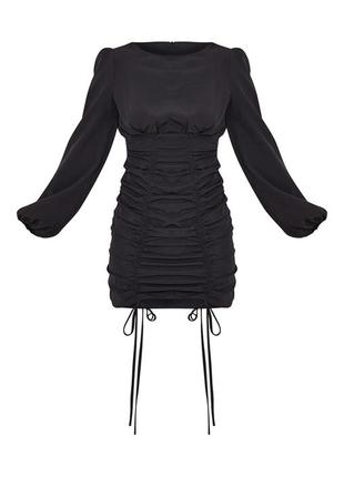 Черное облегающее платье с длинным рукавом5 фото