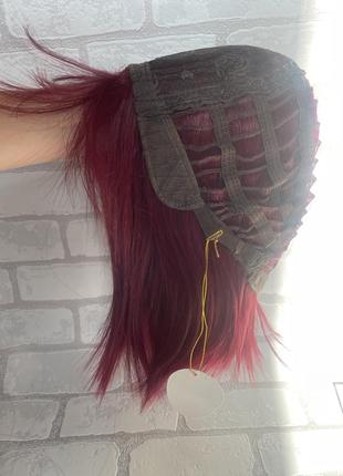 Парик вишня каре с челкой, парик каре бордо, парик каре с челкой бордового цвета5 фото