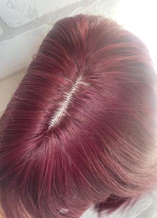 Парик вишня каре с челкой, парик каре бордо, парик каре с челкой бордового цвета6 фото