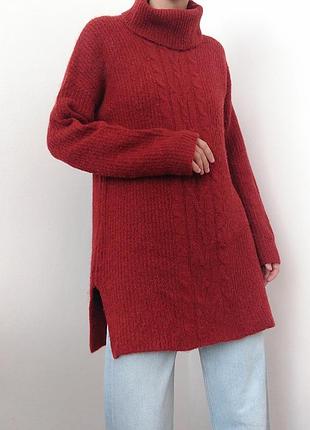 Шерстяной свитер гольф шерсть удлиненный свитер бордовый джемпер пуловер реглан лонгслив кофта шерсть2 фото