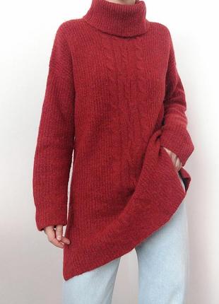 Шерстяной свитер гольф шерсть удлиненный свитер бордовый джемпер пуловер реглан лонгслив кофта шерсть5 фото