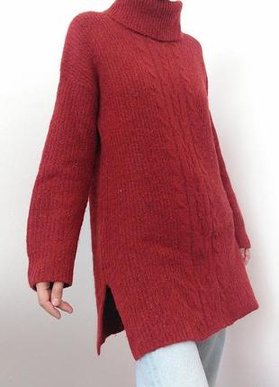 Шерстяной свитер гольф шерсть удлиненный свитер бордовый джемпер пуловер реглан лонгслив кофта шерсть6 фото