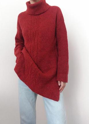 Шерстяной свитер гольф шерсть удлиненный свитер бордовый джемпер пуловер реглан лонгслив кофта шерсть8 фото