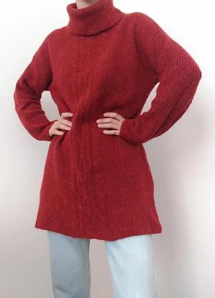 Шерстяной свитер гольф шерсть удлиненный свитер бордовый джемпер пуловер реглан лонгслив кофта шерсть9 фото