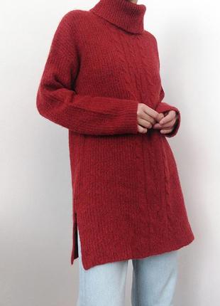 Шерстяной свитер гольф шерсть удлиненный свитер бордовый джемпер пуловер реглан лонгслив кофта шерсть10 фото