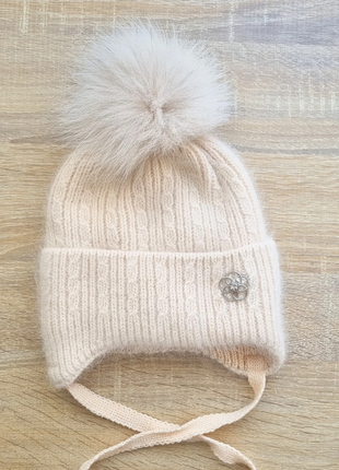 Зимова тепла шапка ангора р.46-50 з помпоном на зав'язках фліс 8 кольорів9 фото