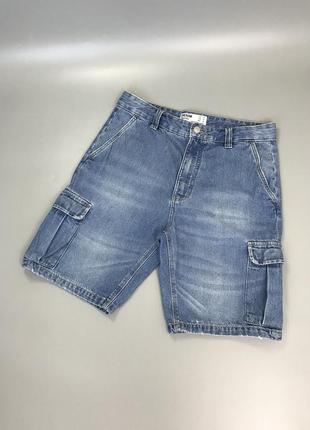 Трендовые джинсовые шорты bershka denim kargo, карго, с карманами, бершка, оригинал, свободные, широкие, деним, голубые, синие