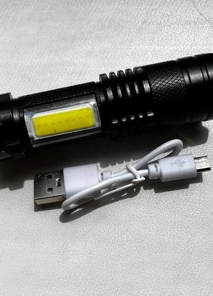 Ліхтарик , zoom, 2+1 режим, корпус метал, вбудований акум, usb-кабель2 фото