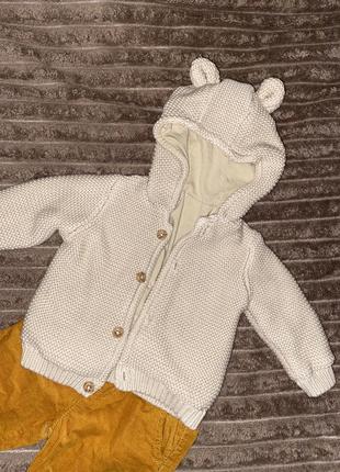 Бежевый кардиган свитер детский с ушками 3-6 месяцев 62-68 см3 фото