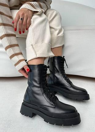 Черевики демі зима зимові на шнурках натуральна шкіра ьеруі на високій підошві платформі танкетці масивній