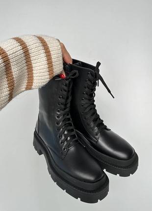 Ботинки зима деми осень натуральная кожа на шнурках черные на высокой подошве платформе танкетке8 фото