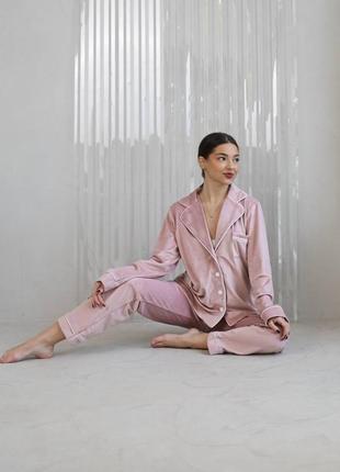 Велюрова піжама сорочка штани і резинка для волосся3 фото