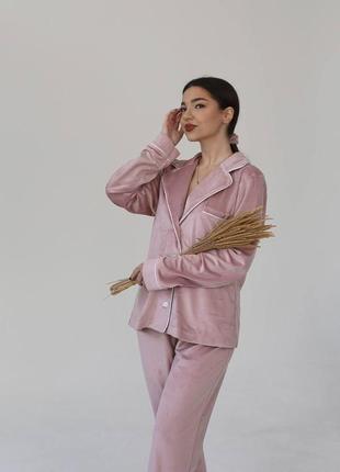 Велюрова піжама сорочка штани і резинка для волосся7 фото