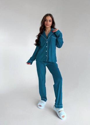 Велюрова піжама сорочка штани і резинка для волосся