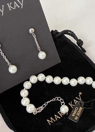 Mary kay набор украшений серьги и браслет с жемчугом, новый, качественный