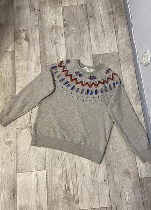 Сірий теплий світшот h&m меланж з принтом розмір 46