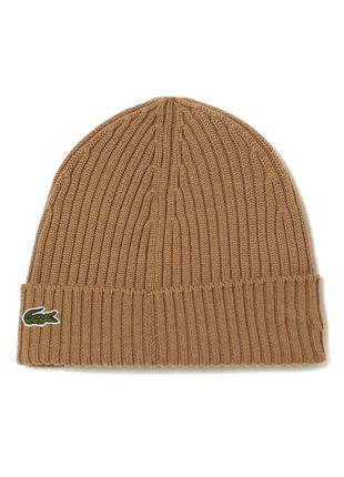 Lacoste brown ribbed wool beanie rb0001 00 z0w шапка оригинал унисекс шерстяная