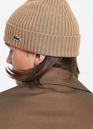 Lacoste brown ribbed wool beanie rb0001 00 z0w шапка оригінал унісекс шерстяна5 фото