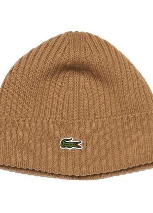 Lacoste brown ribbed wool beanie rb0001 00 z0w шапка оригінал унісекс шерстяна6 фото