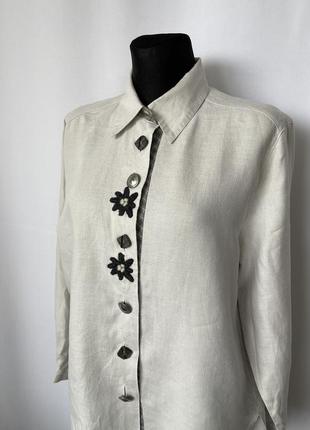Баварская рубашка блуза льняная винтаж лён экрю с вышивкой эдельвейсы женская австрия land haus austrian style винтаж3 фото