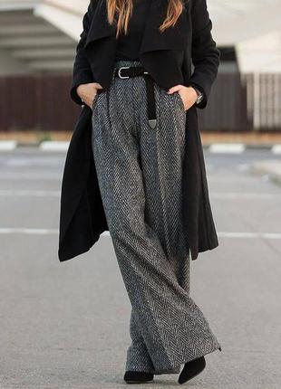 Класичні брюки з вовни ялинка висока посадка кльош палаццо сірі графітові з кишенями стильні трендові